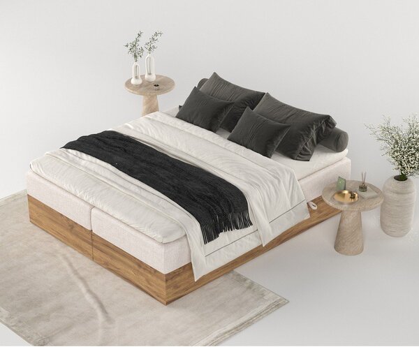 Boxspring postelja s prostorom za shranjevanje v bež in naravni postelji 180x200 cm Faro – Maison de Rêve
