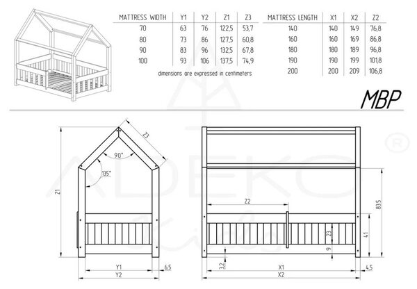 Otroška postelja v obliki hiške iz borovega lesa 120x200 cm Mila MBP - Adeko