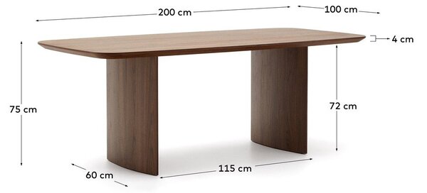 Rjava jedilna miza v orehovem dekorju 100x200 cm Litto – Kave Home