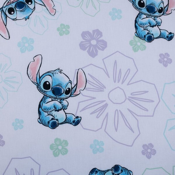 Bela napenjalna enojna bombažna otroška rjuha 90x200 cm Lilo and Stitch "Ohana White" – Jerry Fabrics