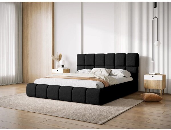 Črna oblazinjena zakonska postelja s prostorom za shranjevanje in letvenim dnom 180x200 cm Bellis – Micadoni Home