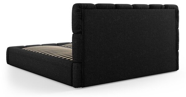 Črna oblazinjena zakonska postelja s prostorom za shranjevanje in letvenim dnom 180x200 cm Bellis – Micadoni Home
