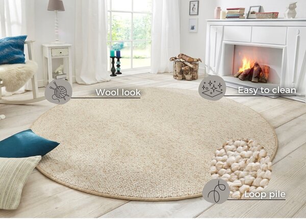 Kremno bela okrogla preproga ø 133 cm Wolly – BT Carpet