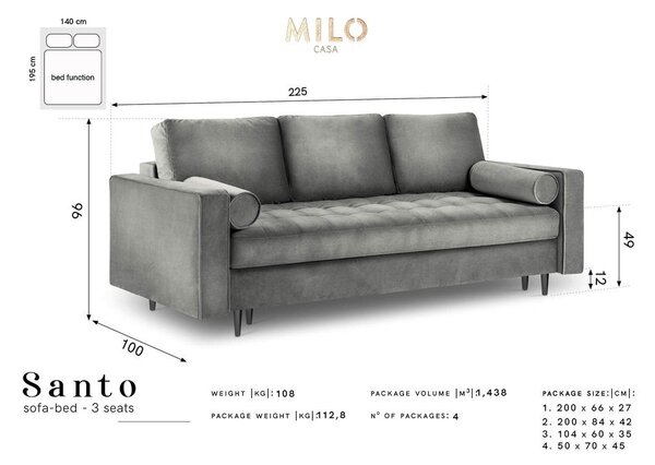 Bež žametna raztegljiva zofa Milo Casa Santo