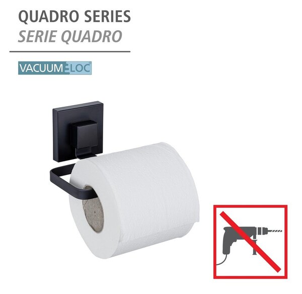 Črno držalo za toaletni papir iz nerjavečega jekla z namestitvijo brez vrtanja Quadro – Wenko