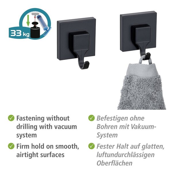 Črni plastični obešalniki v kompletu 2 ks z namestitvijo brez vrtanja Quadro – Wenko