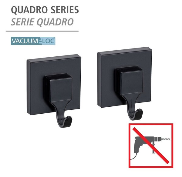 Črni plastični obešalniki v kompletu 2 ks z namestitvijo brez vrtanja Quadro – Wenko