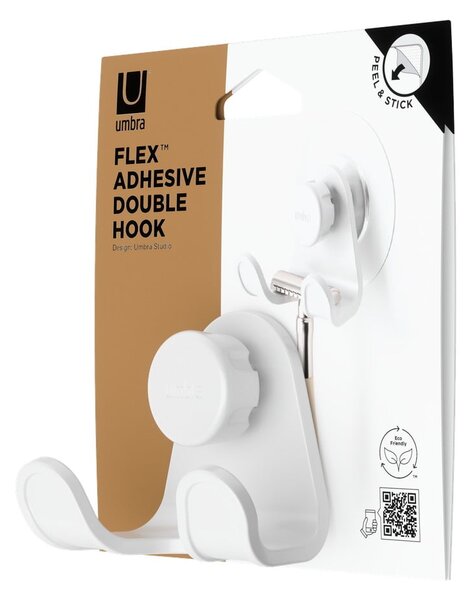 Bel obešalnik iz reciklirane plastike z namestitvijo brez vrtanja Flex Adhesive – Umbra