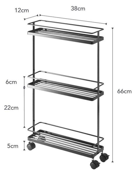 Črn kovinski regal na koleščkih 38x66 cm Tower – YAMAZAKI