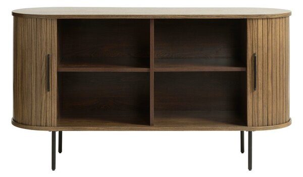 Rjava nizka komoda v hrastovem dekorju z drsnimi vrati 140x76 cm Nola – Unique Furniture