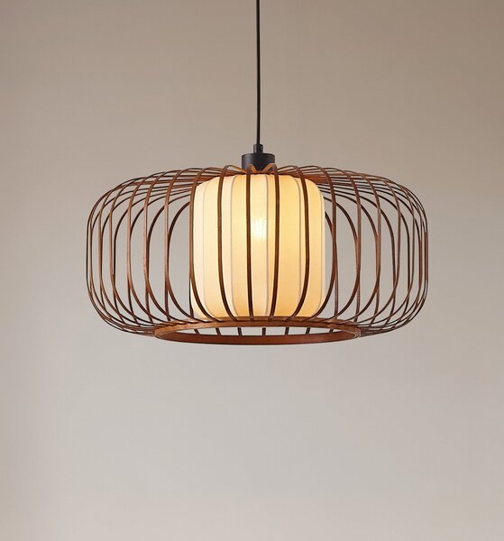 Lindby obesna svetilka Davella, Ø 50 cm, bambus, tekstil, zatemnjen, Les, Dnevna soba / jedilnica, Bambus, Skandinavski
