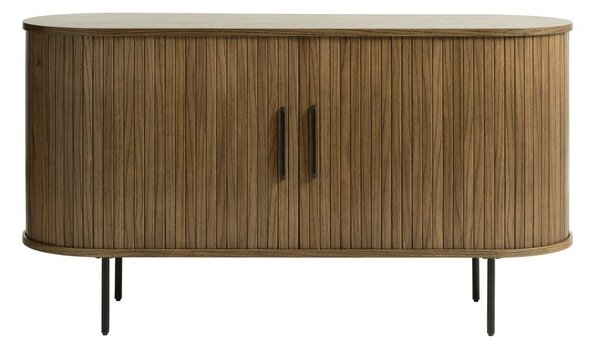 Rjava nizka komoda v hrastovem dekorju z drsnimi vrati 140x76 cm Nola – Unique Furniture