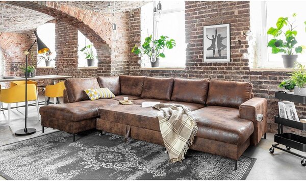 Rjava sedežna garnitura v obliki črke U iz umetnega usnja Miuform Lofty Lilly Vintage, levi kot