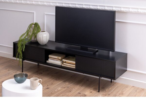 Črna TV omarica v jesenovem dekorju 180x44,5 cm Angus – Actona