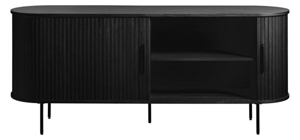 Črna nizka komoda v hrastovem dekorju z drsnimi vrati 76x180 cm Nola – Unique Furniture