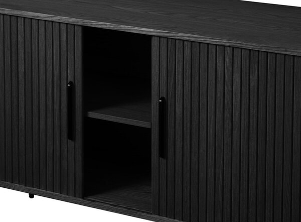 Črna nizka komoda v hrastovem dekorju z drsnimi vrati 76x180 cm Nola – Unique Furniture