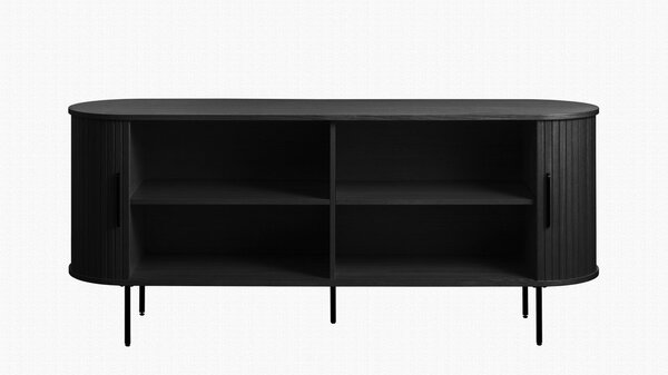 Črna nizka komoda v hrastovem dekorju z drsnimi vrati 76x180 cm Nola – Unique Furniture