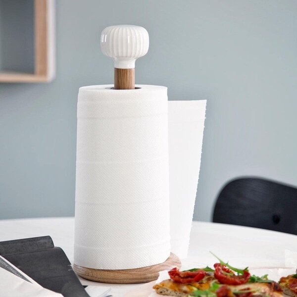 Stojalo za papirnate brisače iz hrastovega lesa z detajli iz belega porcelana Kähler Design Hammershoi