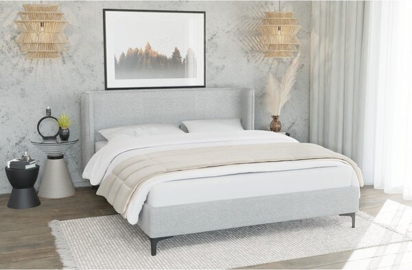 Siva oblazinjena zakonska postelja z letvenim dnom 160x200 cm Basti – Ropez
