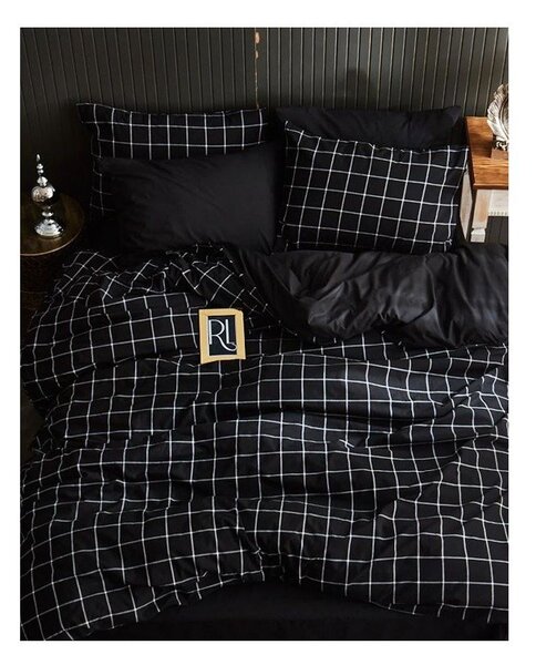 Črna posteljnina za zakonsko posteljo/podaljšana z rjuho/4-delna 200x220 cm Geometric – Mila Home