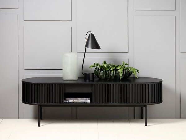 Črna TV omarica v hrastovem dekorju 48x160 cm Siena – Unique Furniture