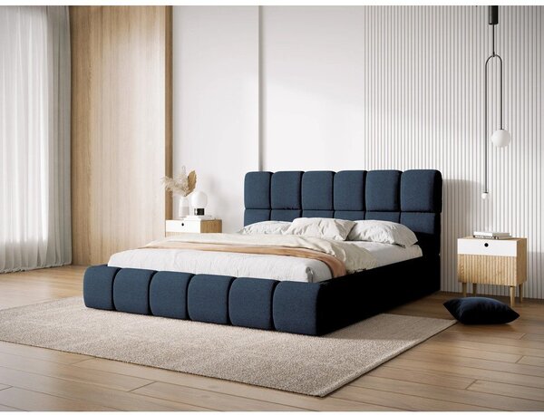 Temno modra oblazinjena zakonska postelja s prostorom za shranjevanje in letvenim dnom 180x200 cm Bellis – Micadoni Home