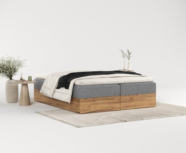 Boxspring postelja s prostorom za shranjevanje v sivi in naravni barvi 180x200 cm Faro – Maison de Rêve