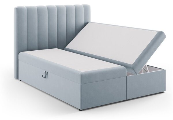 Svetlo modra boxspring postelja s prostorom za shranjevanje 160x200 cm Gina – Milo Casa