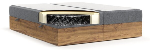 Boxspring postelja s prostorom za shranjevanje v sivi in naravni barvi 180x200 cm Faro – Maison de Rêve