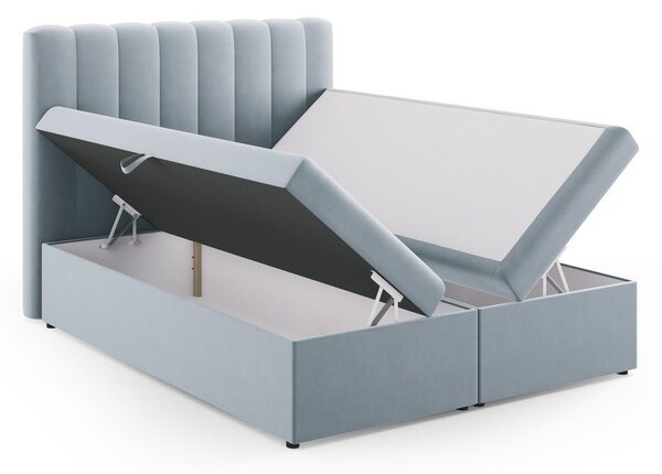 Svetlo modra boxspring postelja s prostorom za shranjevanje 160x200 cm Gina – Milo Casa