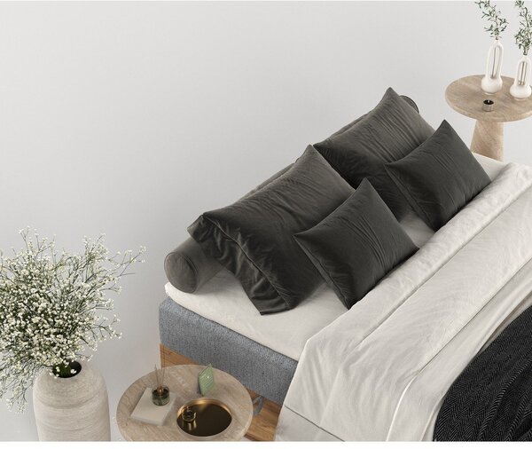Boxspring postelja s prostorom za shranjevanje v sivi in naravni barvi 180x200 cm Faro – Maison de Rêve