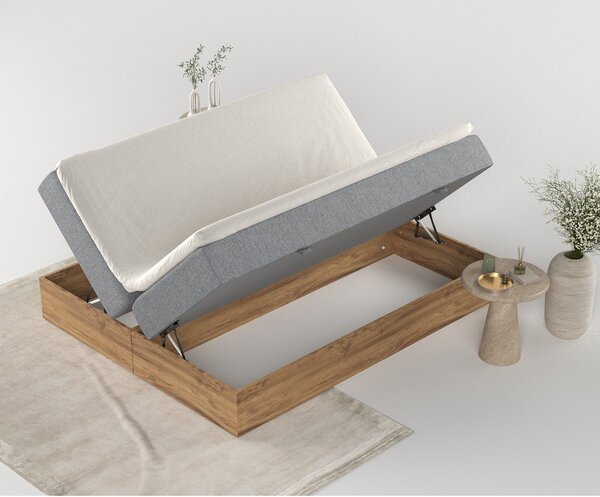 Boxspring postelja s prostorom za shranjevanje v sivi in naravni barvi 180x200 cm Faro – Maison de Rêve