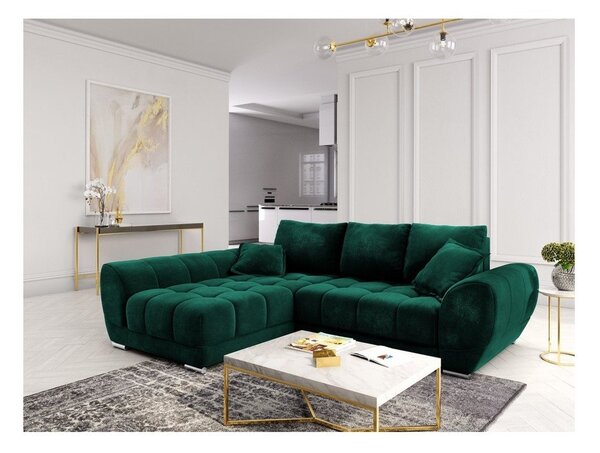 Zelena aztegljiva sedežna garnitura z žametnim oblazinjenjem Windsor & Co Sofas Nuage , levi kot