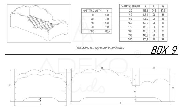Otroška postelja iz borovega lesa Adeko BOX 9, 90 x 200 cm