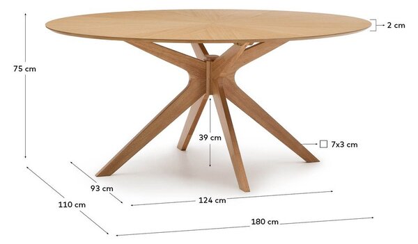 Jedilna miza z mizno ploščo v hrastovem dekorju 110x180 cm Naanim – Kave Home