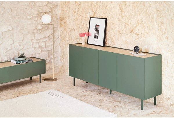 Zelena nizka komoda v hrastovem dekorju 165x78 cm Arista – Teulat