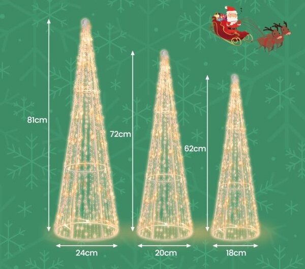3-delna LED božična jelka v obliki stožca z lučkami
