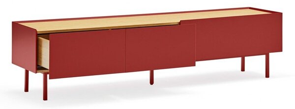 Rdeča TV omarica v hrastovem dekorju 180x45 cm Arista – Teulat