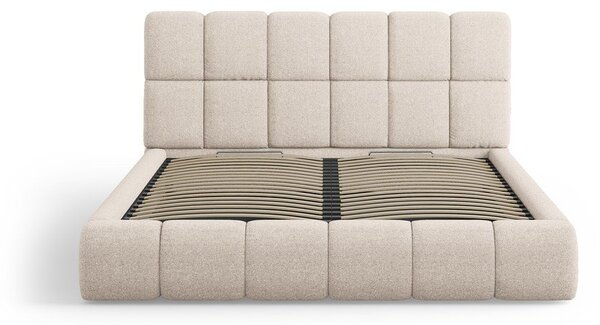 Bež oblazinjena zakonska postelja s prostorom za shranjevanje z letvenim dnom 140x200 cm Bellis – Micadoni Home