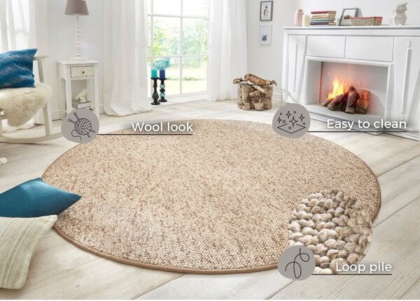 Svetlo rjava okrogla preproga ø 200 cm Wolly – BT Carpet