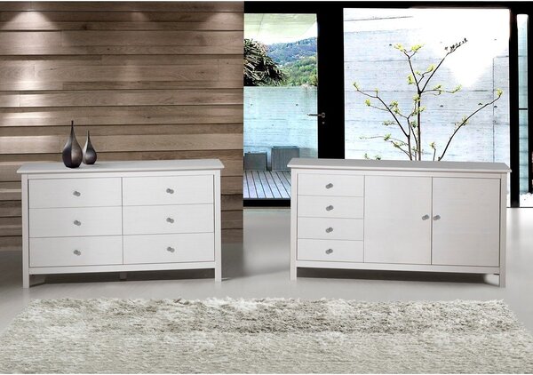 Bela nizka komoda iz masivnega bora 130x80 cm Berna – Marckeric