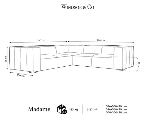 Rjava usnjena kotna zofa v barvi konjaka (obojestranska) Madame - Windsor & Co Sofas