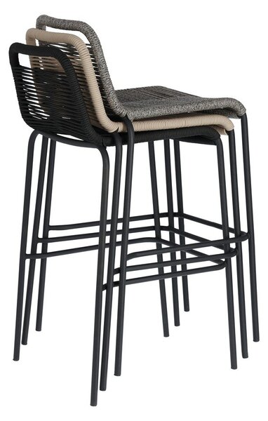 Črn barski stol z jekleno konstrukcijo Kave Home Glenville, višina 74 cm