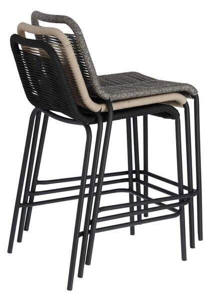 Črn barski stolček z jekleno konstrukcijo Kave Home Glenville, višina 62 cm