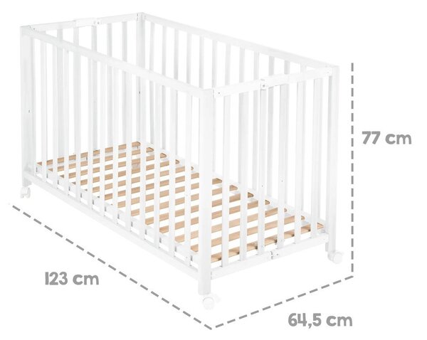 Bela zložljiva otroška posteljica na koleščkih 60x120 cm Fold up – Roba