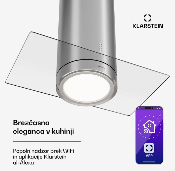 Klarstein Beretta Premium Smart, otočna napa, 544 m³/h, aplikacija, odsesavanje/recirkulacija zraka, LED, filter z aktivnim ogljem