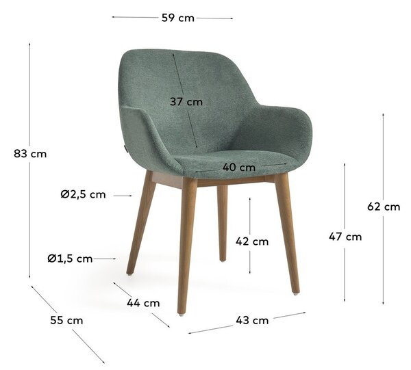Zelen oblazinjen jedilni stol z nasloni za roke Konna – Kave Home