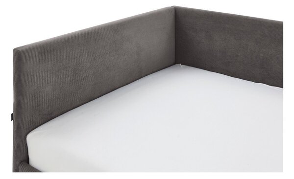 Antracitno siva oblazinjena kotna otroška postelja s prostorom za shranjevanje z letvenim dnom 90x200 cm Cool – Meise Möbel
