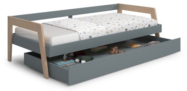 Zelena/prašno zelena otroška postelja iz masivnega bora z dodatnim ležiščem s prostorom za shranjevanje z letvenim dnom 90x200 cm Carrie – Marckeric