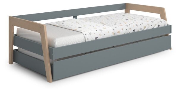 Zelena/prašno zelena otroška postelja iz masivnega bora z dodatnim ležiščem s prostorom za shranjevanje z letvenim dnom 90x200 cm Carrie – Marckeric